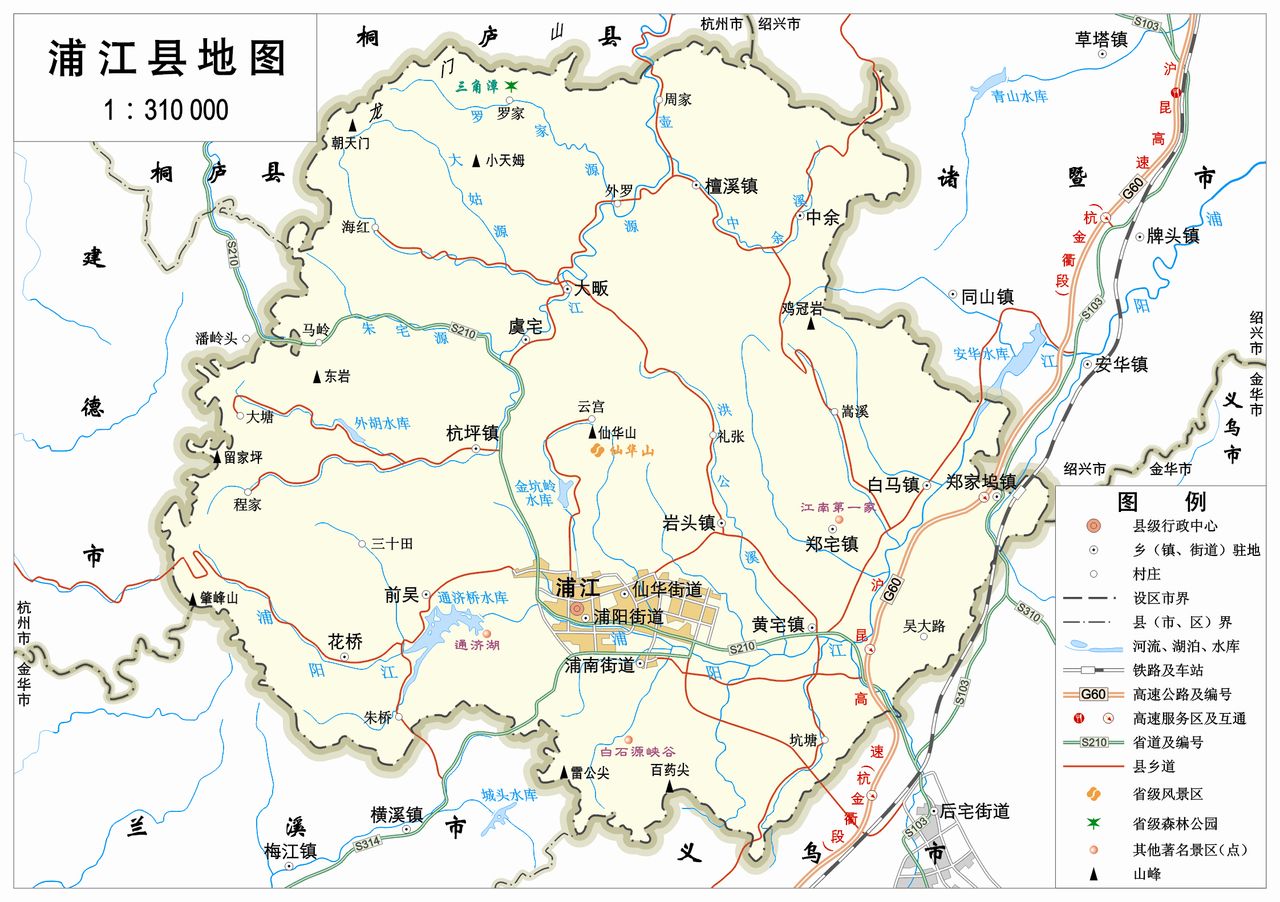 金华市浦江县地图